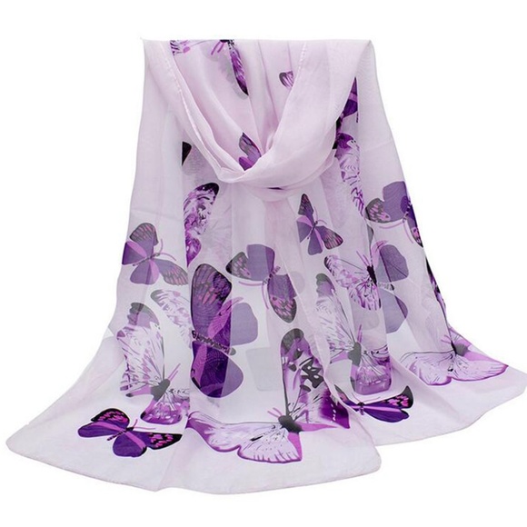 Accessories - Lavender Chiffon Purple Butterfly Wrap Scarf Shawl